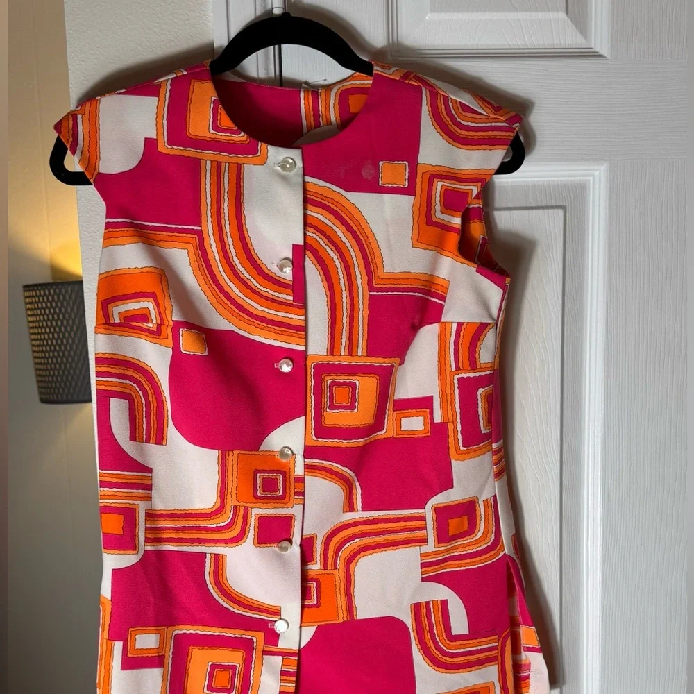 🌸 Vintage 60s Pykettes Psychedelic Geometric Tunic Blouse | Mod Op-Art Top - Picture 6 of 8